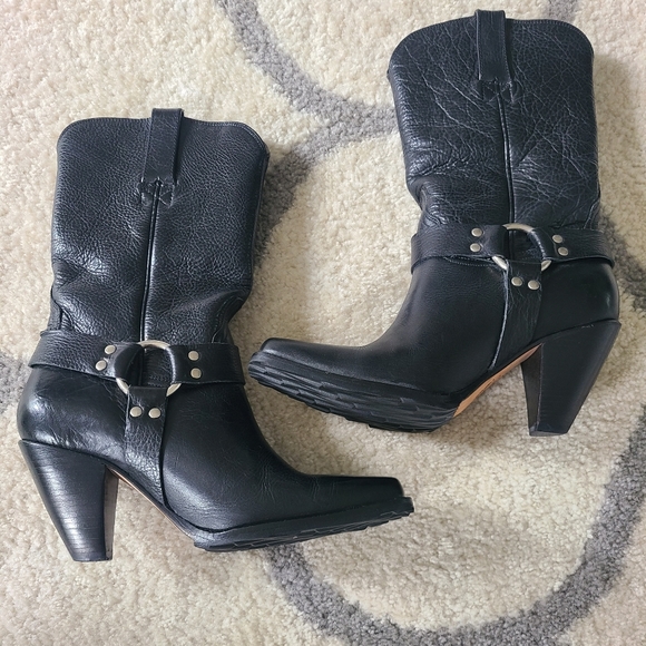 Charlie Horse Black Leather Cowboy Boots 6B - Picture 7 of 7